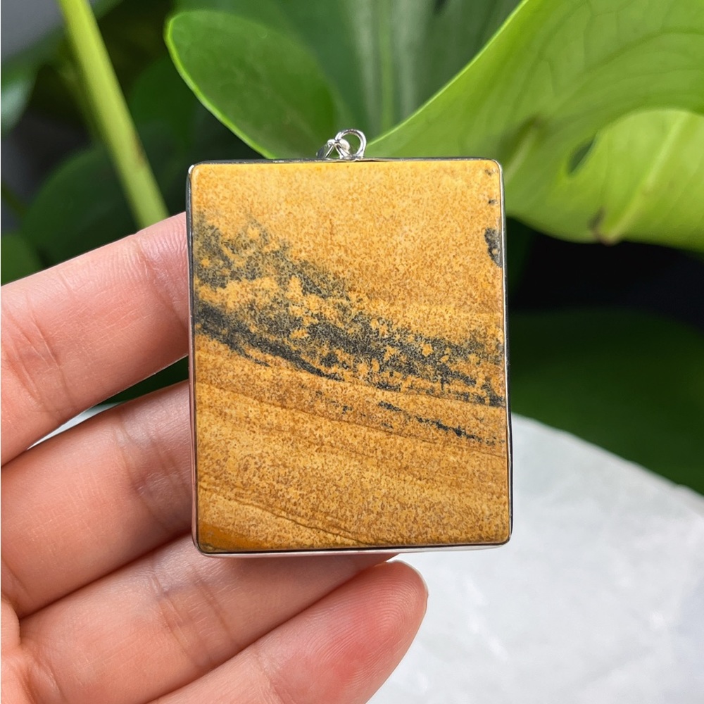 Silver Plated Large Scenery Rectangular‎ Picture Jasper Pendant 1406